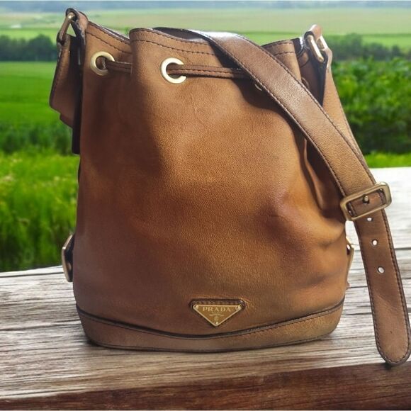 PRADA Vintage All Leather Bucket Shoulder Bag comes with COA , Dust Bag RARE Bag - Picture 1 of 16